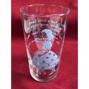 Vintage MARY HAD A LITTLE Glass Tumbler Clear w/Blue Lettering Nursery Rhyme